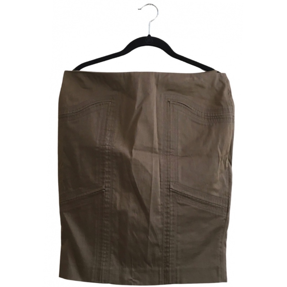 Gucci Olive Brown Cotton Pencil Skirt Tonal Stitching IT 44 US 8